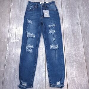 Insane Gene Boyfriend Jeans Women Size 5 Blue High Rise Distressed Destroyed